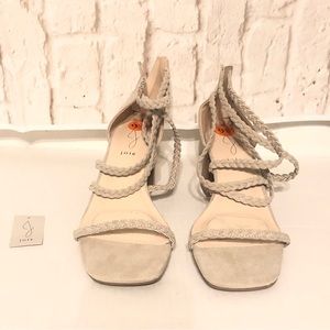 Joie Felina Womens Beige Braided Strappy Block Heeled Back Zipper Sandals Sz 9.5